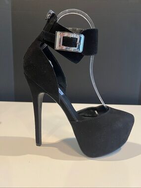 Steve Madden Black Suede Platform Ankle Strap Stiletto